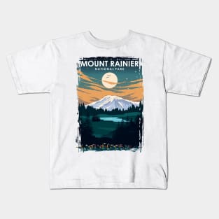 Mount Rainier National Park Vintage Minimal Retro Travel Poster at Night Kids T-Shirt